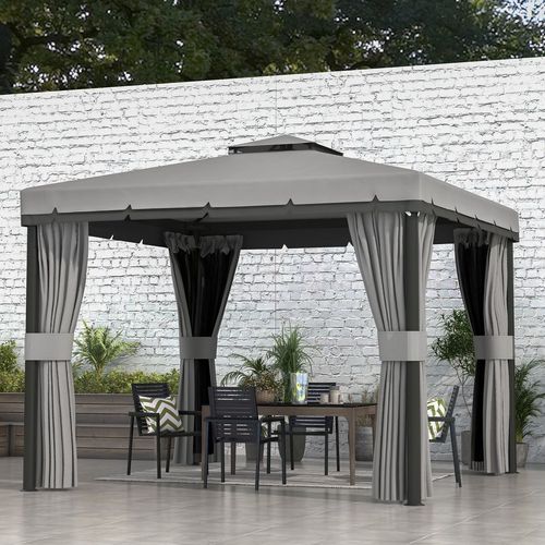 Outsunny 3 x 3(m) Patio Gazebo Garden Shelter w/ Mosquito Netting, Light Grey