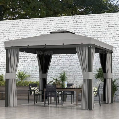 Outsunny 3 x 3(m) Patio Gazebo Garden Shelter w/ Mosquito Netting, Light Grey