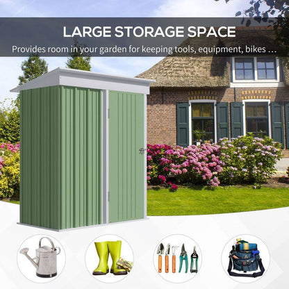Outsunny Steel Garden Shed, Small  Lean-to Shed for Bike Tool, 5x3 ft, Green