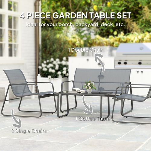 Outsunny 4 Piece Garden Furniture Set Patio Sofa Set w/ Chairs, Glass Top Table
