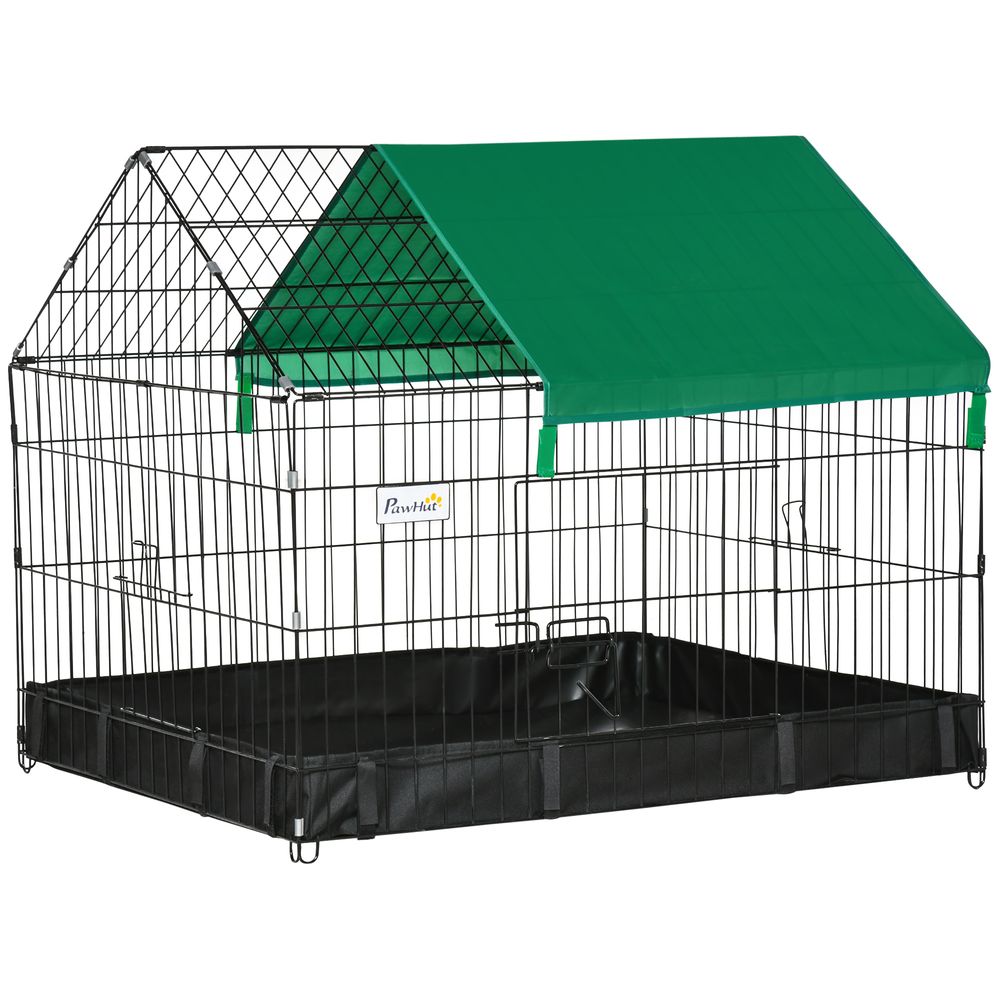 PawHut Rabbit Cage Guinea Pig Playpen Small Animal House for Kitties Puppies, w/Water Proof Oxford Roof Floor 90 x 75 x 75 cm