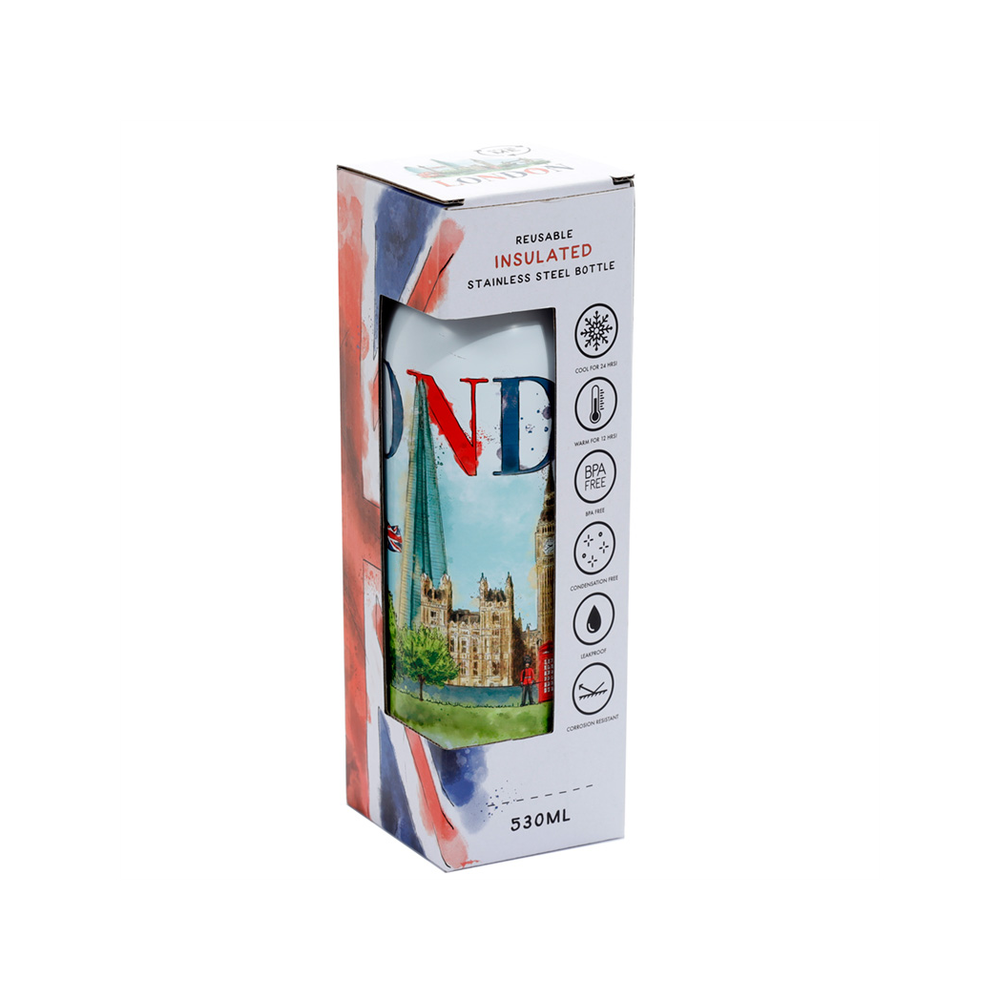 Premium London Tour Insulated Drinks Bottle - Reusable Stainless Steel 530ml