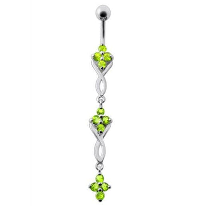 Fancy Jeweled Dangling SS Bar Navel Ring Body Jewelry