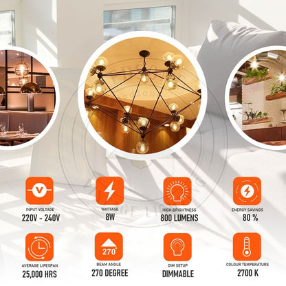 6 Pack E27 LED Edison Dimmable Vintage Amber Glass Warm white 2700K Light Bulbs