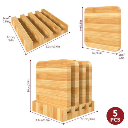 Bamboo Coasters Set of 4 Natural Wood Square Drink Coaster with Holder