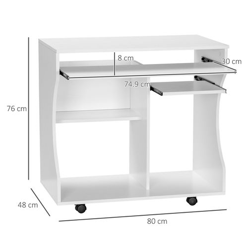 HOMCOM Computer Table Study Desk with Sliding Keyboard Tray, White