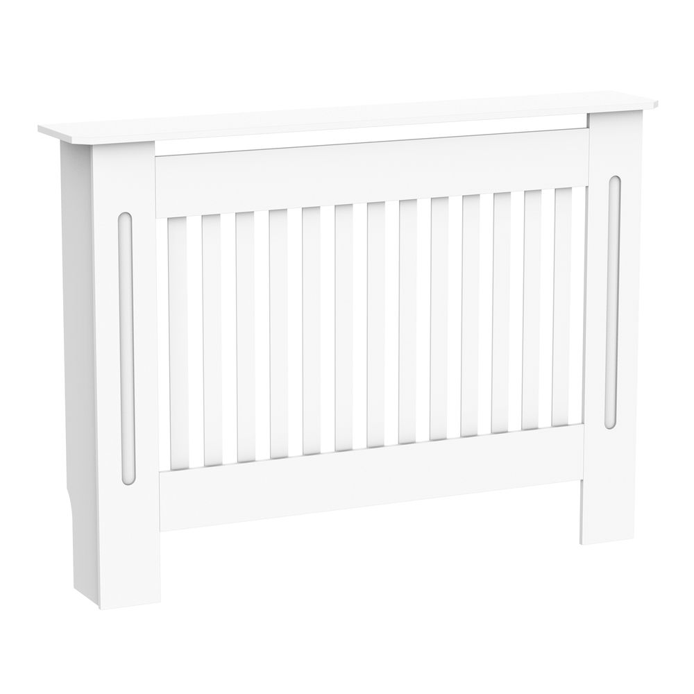 HOMCOM Slatted Radiator Cover Painted Cabinet MDF Lined Grill in White (112L x 19W x 81H cm)