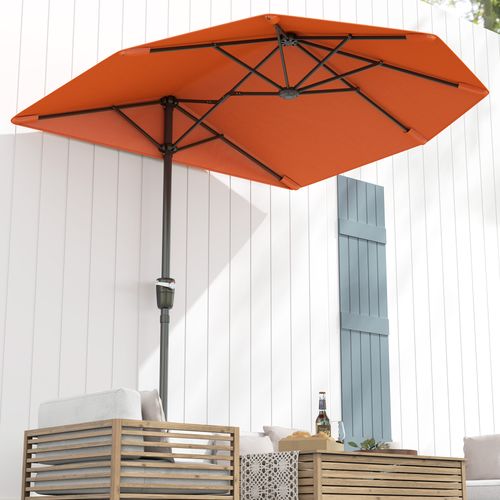 Outsunny 2m Half Garden Parasol Market Umbrella w/ Crank Handle, Orange