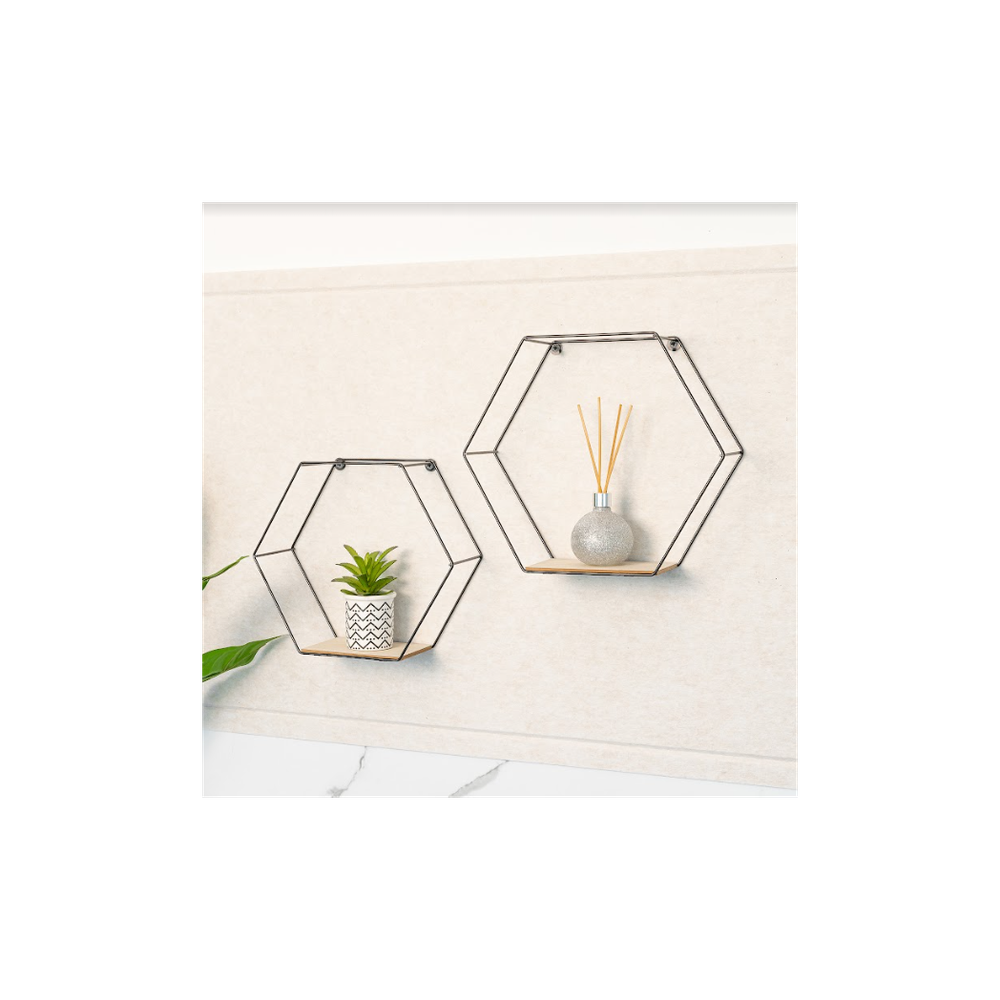 Premium Hexagonal Wall Shelves - Set of 2 | High-Quality | Modern Home Decor