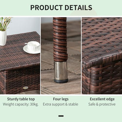 Outsunny PE Rattan Outdoor Coffee Table, Easy Match Rattan Side Table, Brown