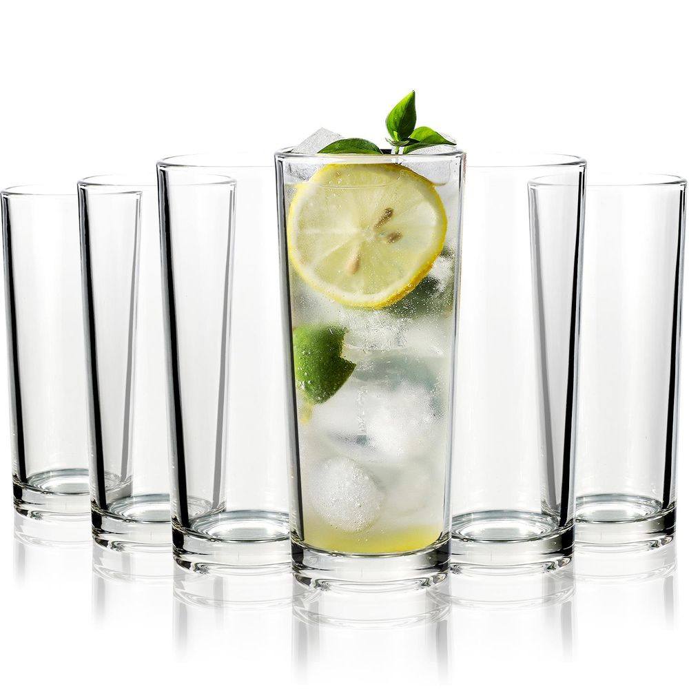 Set of 6 Traditional Highball Glasses - 250ml (8.8oz) for Drinks Mixer Juice Beers Cold Drinks Hiball Glass