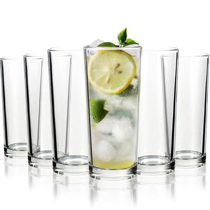 Set of 6 Traditional Highball Glasses - 250ml (8.8oz) for Drinks Mixer Juice Beers Cold Drinks Hiball Glass