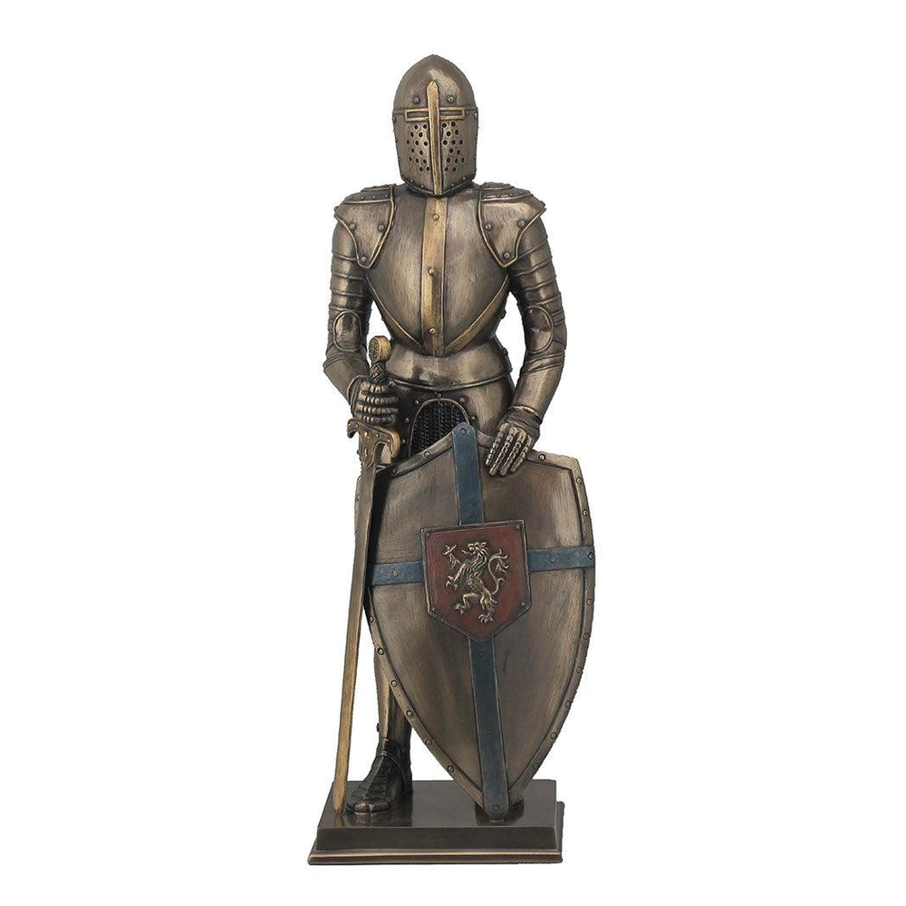 Medieval Knight with Lion Rampant Shield (hand-cast statue sculpture) 10cm Height