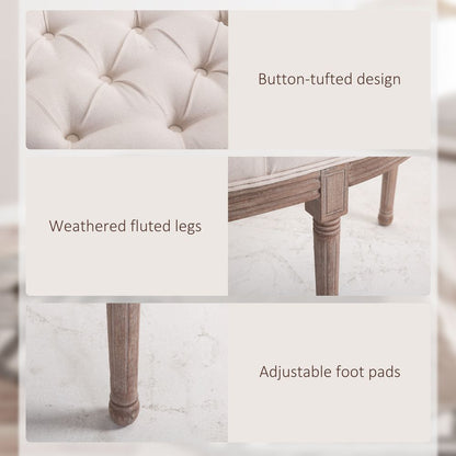 HOMCOM Button-Tufted Half-Circle Bench Ottoman | Cream | Padded Seat | Premium Quality