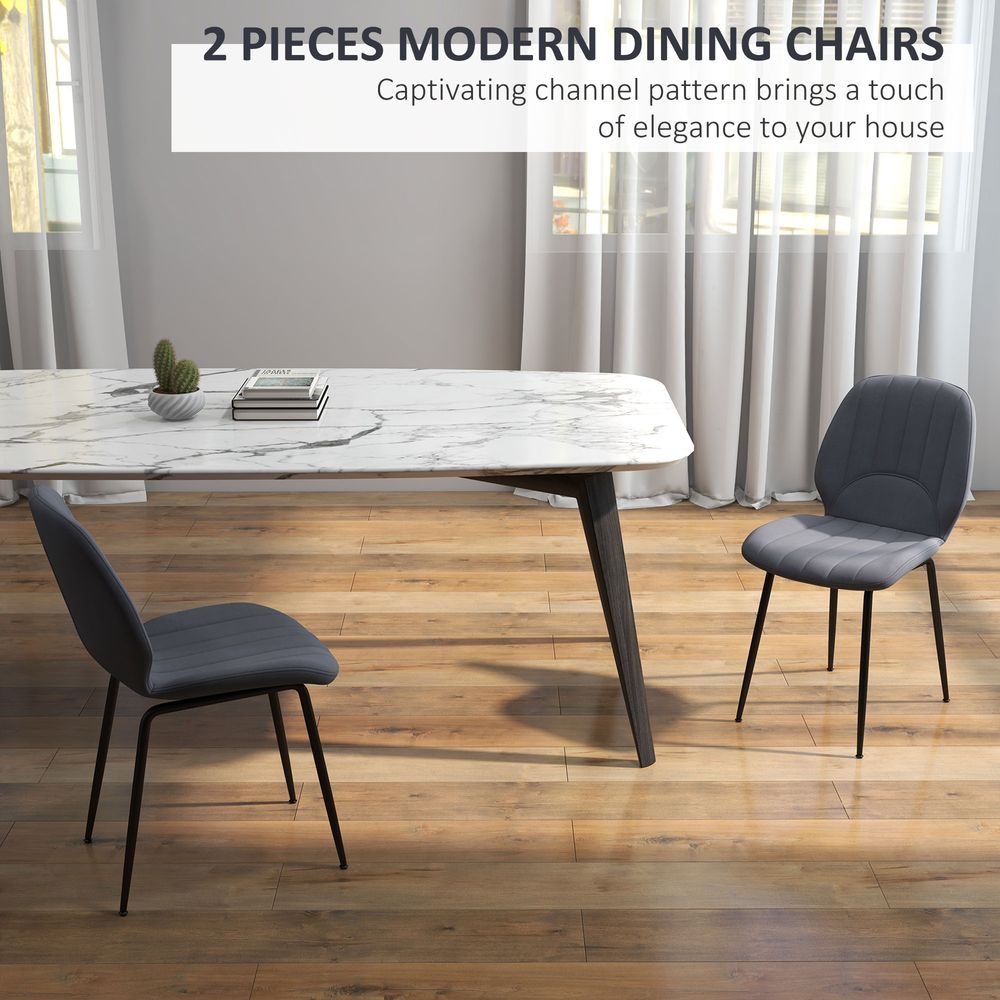 HOMCOM Modern Dining Chairs Set of 2 with Padded Seat and Steel Legs, Dark Grey