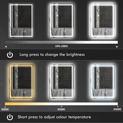 HOMCOM 500 x 700 mm Bathroom Mirror with Bluetooth Lights Demister Pad