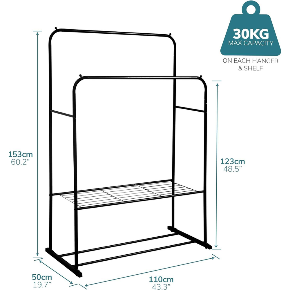 Maximize Storage Space with Black Double Clothes Rail
