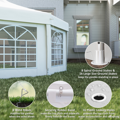 Outsunny 6.8 x 5m Garden Octagonal Gazebo Party Wedding Tent Heavy Duty Marquee