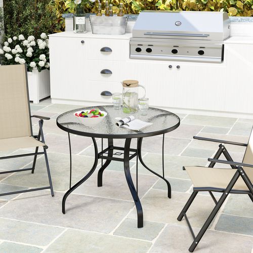 Outsunny Outdoor Dining Table with Parasol Hole, Round, 96.5 x 96.5 x 71 cm