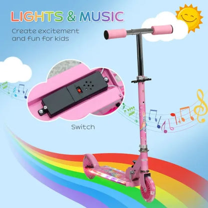 HOMCOM Kids Scooter with Lights, Music, Adjustable Height, Foldable Frame, LED Wheels, for Ages 3-7 Years
