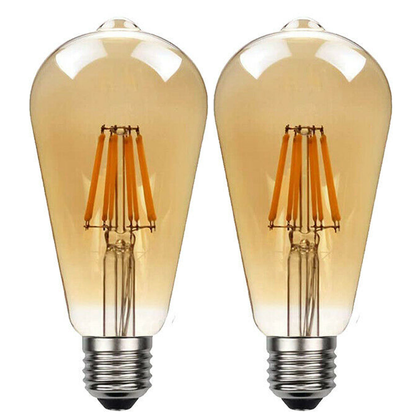 E27 LED Edison Dimmable Vintage Amber Glass Light Bulb - 2 Pack, Warm White 2700K - Professional Quality