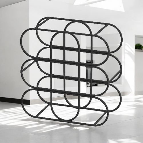 13" CAST IRON BLACK 9 BOTTLE WINE RACK