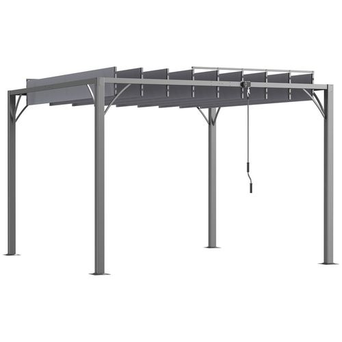 Outsunny 3 x 3(m) Outdoor Louvered Metal Pergola with Retractable Roof, Grey