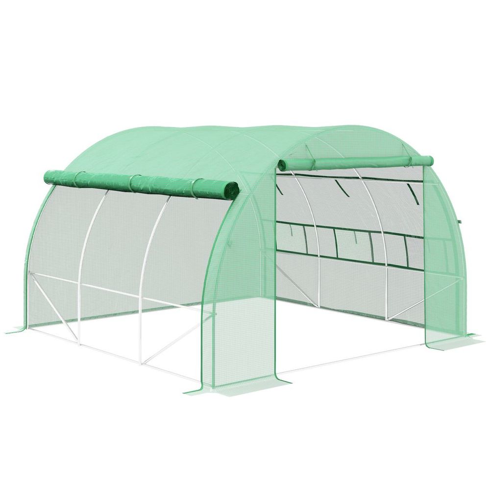 Spacious 3x3x2m Poly Greenhouse Tent - Durable Steel Frame - Green - Ideal for Growing