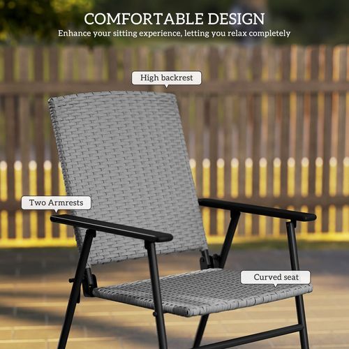 Outsunny 2pcs Rattan Chair Foldable Garden Furniture w/ Armrest Grey