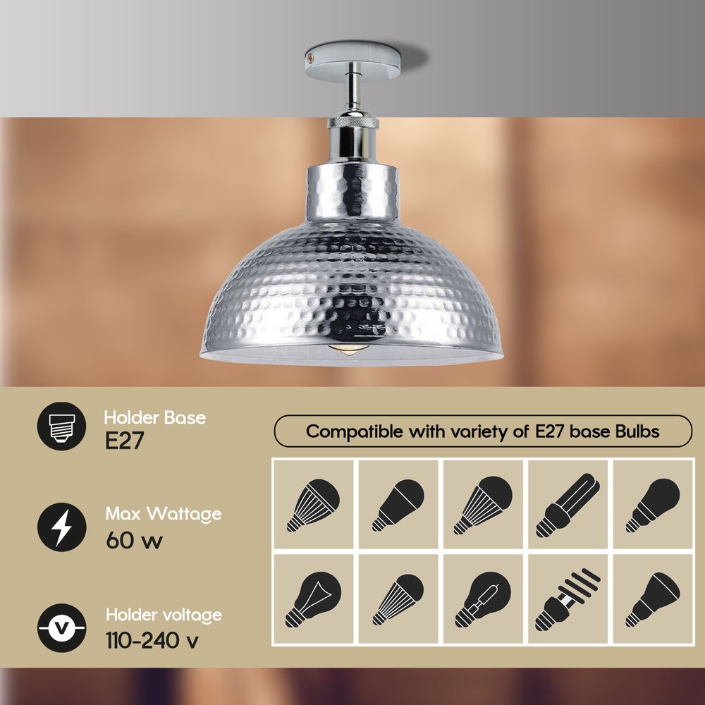 Vintage Industrial Metal Chrome Ceiling Light - High Quality & Stylish Flush Mount