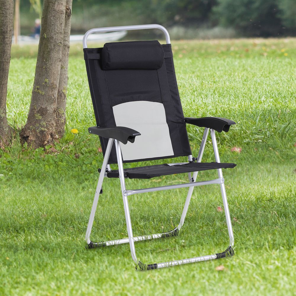 Premium Metal Frame 3-Position Adjustable Outdoor Chair, Black- Comfortable & Durable - Free Headrest