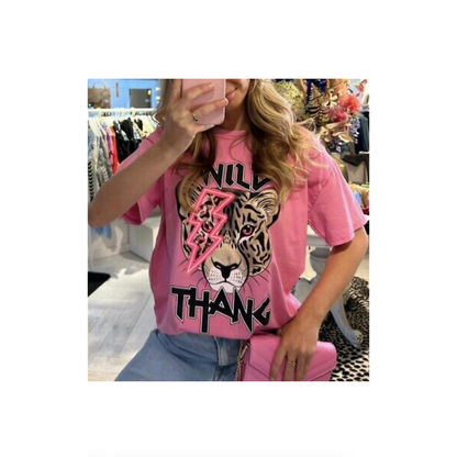 Ladies Oversized Tiger Lightning Wild Thang Short Sleeves T Shirt Top