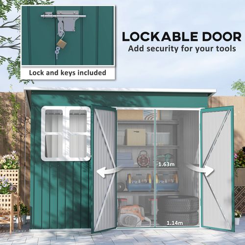 Outsunny 8.5 x 6ft Galvanised Steel Garden Shed with Foundation Kit, Green