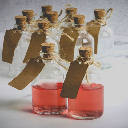 Romantic Mini Glass Bottles - Set of 12 | Decorative Labels | 50ml Capacity
