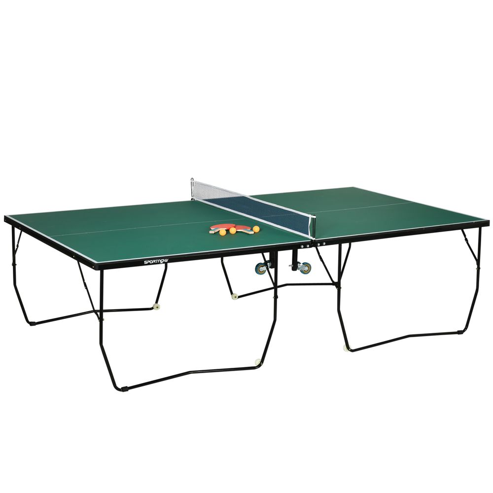SPORTNOW 9FT Folding Table Tennis Table - Indoors/Outdoors - 8 Wheels