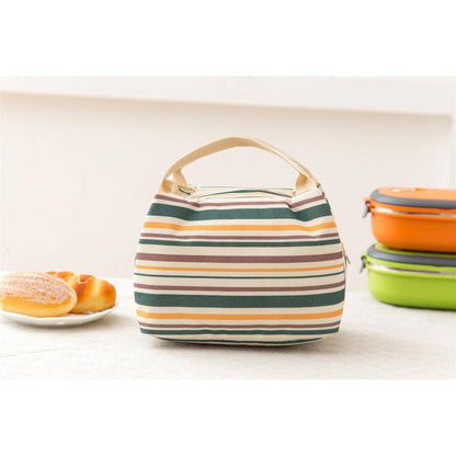Insulated Striped Canvas Thermal Lunch Bag - in Various Colours