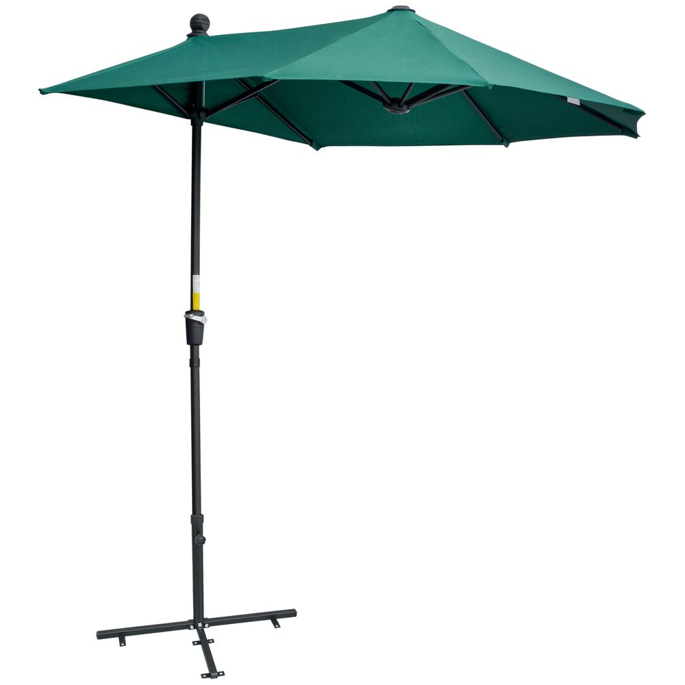 Premium 2m Half Parasol Umbrella - Crank, Dark Green - Quality Assured, Limited Space - Perfect Shade Solution!