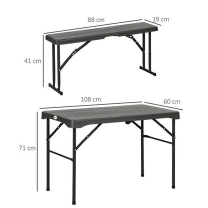 Outsunny HDPE Picnic Table Set w/ Beer Table & 2 Benches for 6, Dark Grey