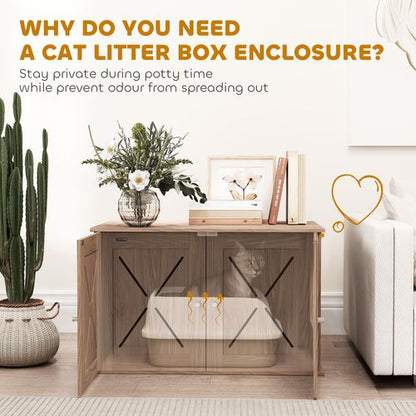 PawHut Cat Litter Box Enclosure, Litter Box Furniture, Walnut Brown