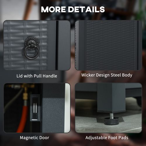 Outsunny Outdoor Propane Fire Pit Table w/ Lid and Lava Rocks Dark Grey