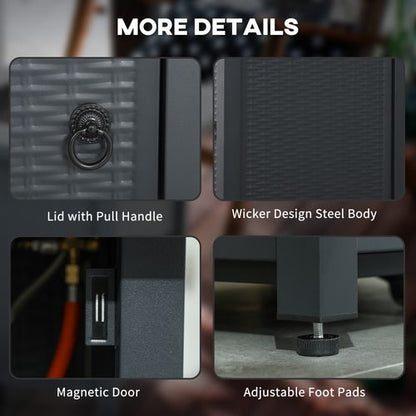 Outsunny Outdoor Propane Fire Pit Table w/ Lid and Lava Rocks Dark Grey