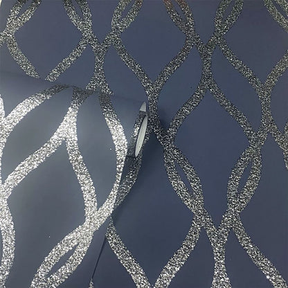 Premium Quality Sequin Trellis Navy/Silver - Professional Seller