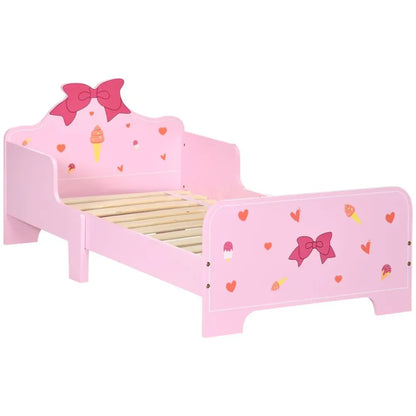 Princess Themed Kids Toddler Bed w/ Cute Patterns, Safety Rails - Pink