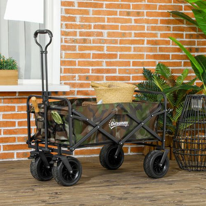 Outsunny Foldable Garden Cart, Outdoor Utility Wagon with Carry Bag, Camouflage