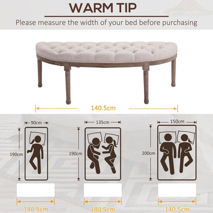 HOMCOM Button-Tufted Half-Circle Bench Ottoman | Cream | Padded Seat | Premium Quality