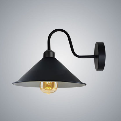 Vintage Black Wall Light Fixture, E27 Base Swan Neck Cone Shape Shade - High Quality, Dimmable - Perfect for Any Room