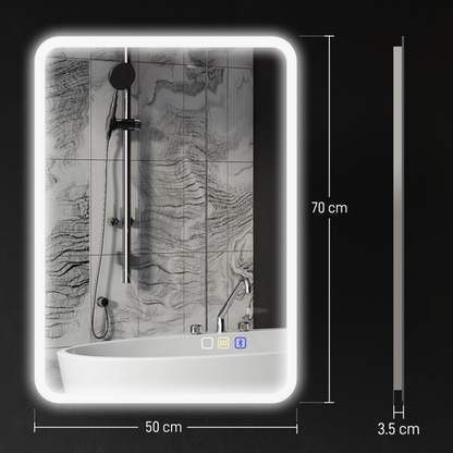 HOMCOM 500 x 700 mm Bluetooth Bathroom Mirror with LED Lights Wall Mounted