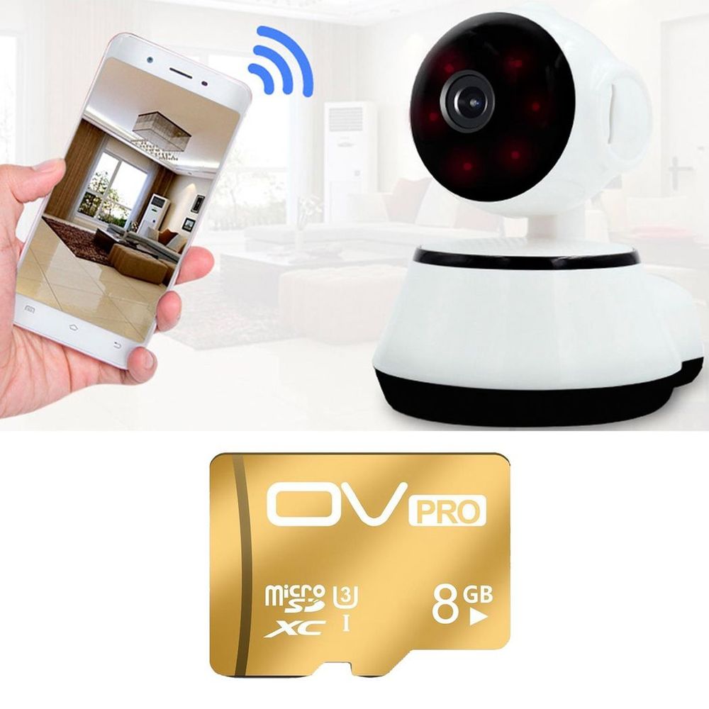 Aquarius 360 HD Indoor Smart Home White Camera - 8GB Gold Micro SD Card