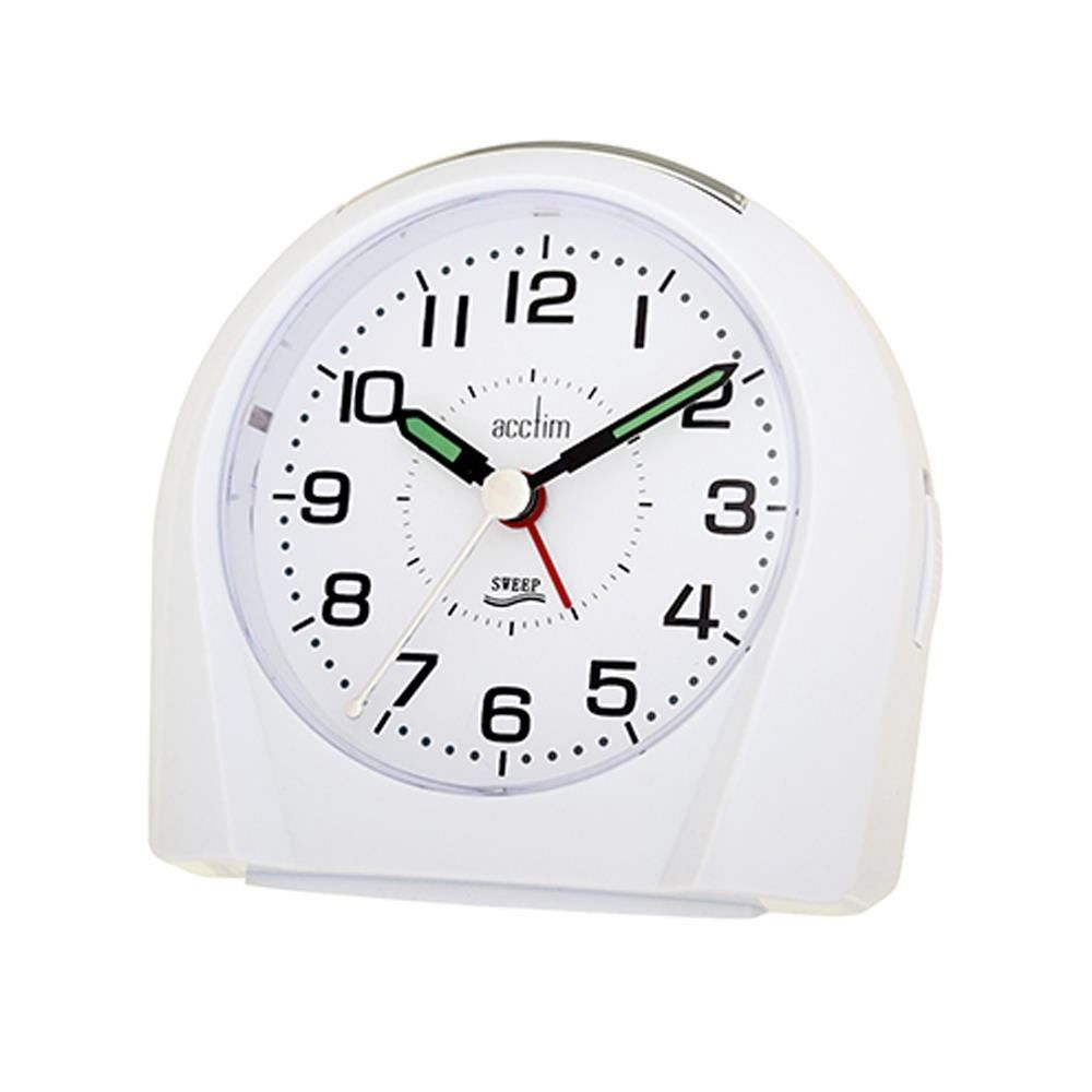 Acctim Europa White Bedside Desk Alarm Clock - Silent Ticking, Luminous Hands - 14112