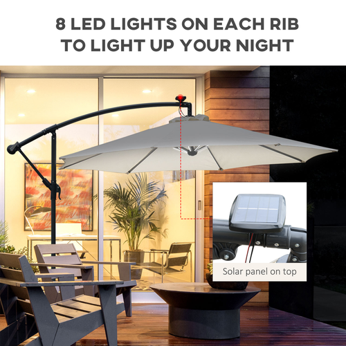 Outsunny Umbrella Parasol W/Solar Powered LED stripes, ?2.95x2.45H m-Cream